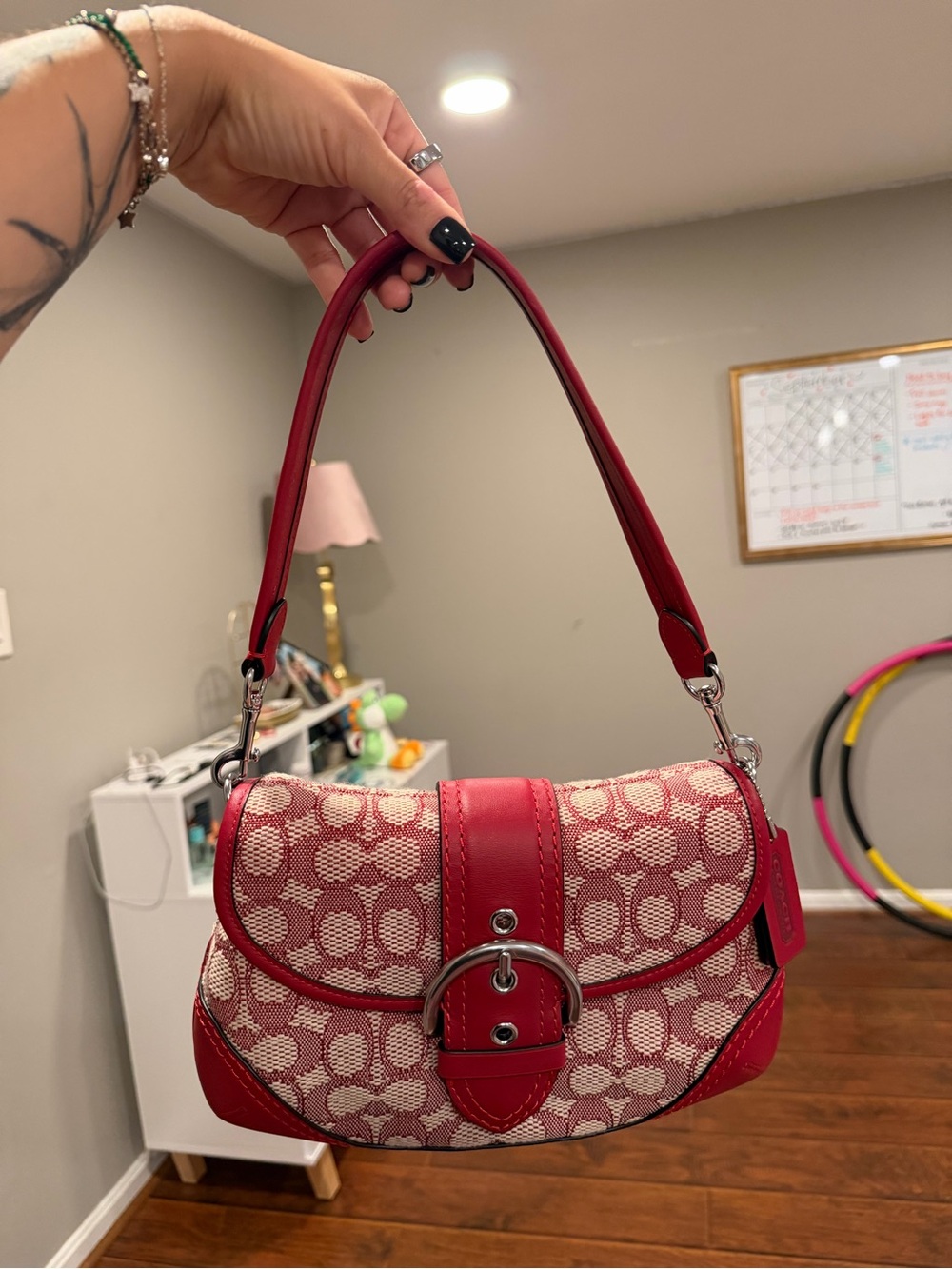 Coach Red Signature Jacquard re-edition soho flap shoulder bag